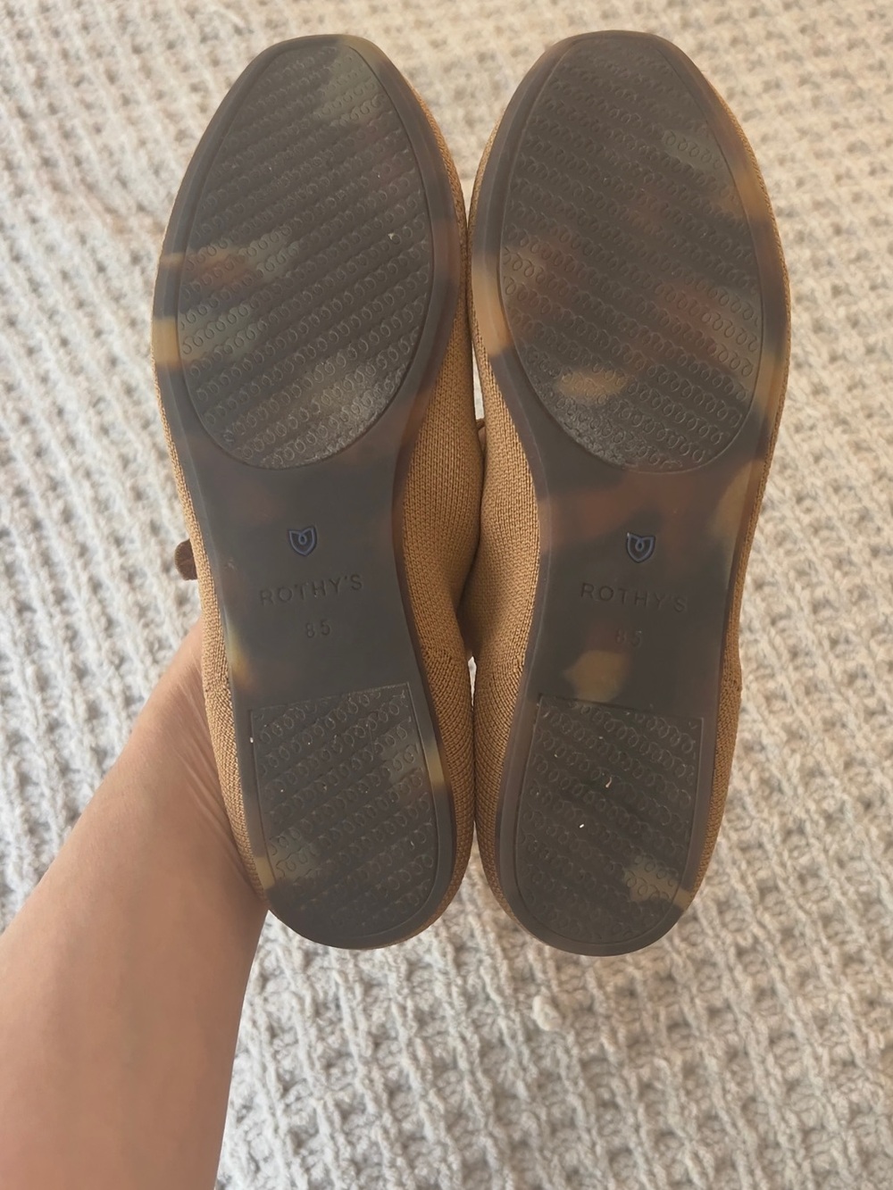 Rothy’s The Square Mary Jane Tan Knit Flats with Blue Accent - Picture 3 of 6